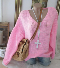 Italy Warme Kuschel Strick Pullover Grob Pulli Candy-Rosa Einheitsgrösse 36-40