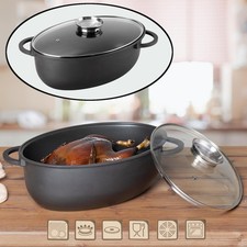 Aluguss Gänsebräter Bratentopf Schmortopf Auflaufform Glasdeckel 39x26,5x19cm