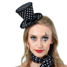 Hut, Mini-Zylinder, Pierrot, schwarz-weiß ,gepunktet,Accessoire für Kostüm,