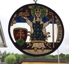 Fensterbild  / Glasbild mit Heilige Gisela, rund mit Kette