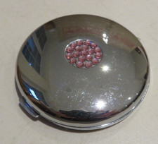 Make-up Spiegel Kompakt Taschenspiegel - Silber mit rosa - ca. 6 x 6,5 cm