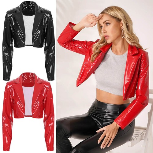 Damen revers lackleder jacke - revers,