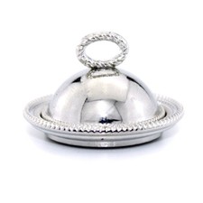 Puppenhaus 1:12 Servierglocke, Speiseglocke mit Platzteller silberfarben