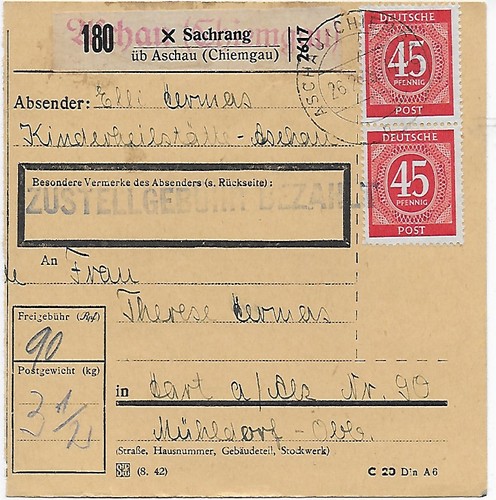 Paketkarte sachrang nach hart - paketkarte,