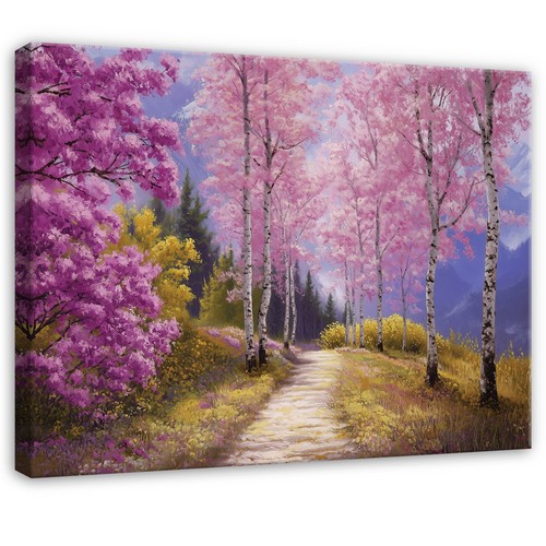 Leinwand allee birken rosa - allee,