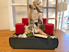 Advent Gesteck Kranz mit Elch aus massiv Holz Adventkranz Weihnachten
