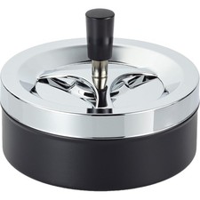 Schwenk-Aschenbecher Metall Chrom Schwarz Drehascher 14cm Modern