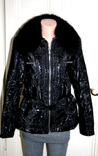 TONI GARD leichte Glanz Steppjacke schwarz mit Pelzkragen guter Zustand  Gr. 42