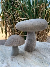 Steinpilz Pärchen Pilze aus Naturstein Flussstein Garten Deko  frostsicher 