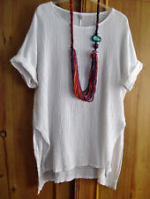 **Italy Fashion*Tunika Gr. L / XL / OS Weiss Crinkle Optik Lagenlook Neu