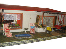 Puppenstube m Teich  50er Albin Schönherr "EINGERICHTET", Puppenhaus Puppenküche