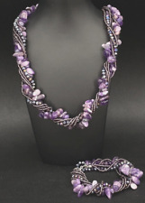 2-TLG.SET: SECHSREIHIGE KETTE & ARMBAND MIT AMETHYST & KRISTALLEN  SCHMUCKJAGD