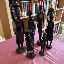 6 Afrikanische Figuren, Wasserträgerinnen, Frauen, Schnitzereien Afrika Makonde