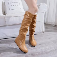 Damen Knie hoch Flache Stiefel