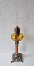 Schöne, antike Petroleumlampe - Zinkguss Standfuß mit Marmorsäule um 1890
