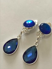 Ohrclips / facettierte Glastropfen / Katzenaugen-Glascabochon / 3,0 cm