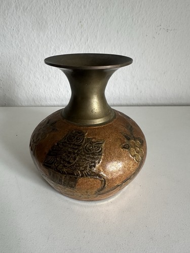 Vintage messingvase eule auf - eule,
