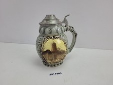 Bierkrug Zinndeckel Porzellan grau Relief Wartburg Sitzendorf DDR alt #2511883