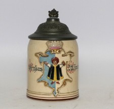 Münchener Kindl Miniatur Bier Krug  Zinndeckel "Gruß aus München" Relief 130 ml