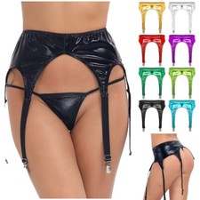DE Damen Strumpfgürtel Strumpfhalter Lack Leder Dessous Stretch Strapsgürtel