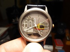 Armbanduhr mit Motiv Berliner S-Bahn - Sammlerartikel, Lederarmband schwarz