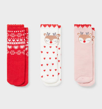 Baby ABS Anti Rutsch Socken Gummierte Stopper 3 Paar Weihnachtssocken  NEU 