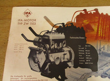 Reklame Datenblatt IFA Motor ZW 1103 Werbung DDR Motorenwerk Zschopau MZ