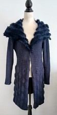 STRICKJACKE /MANTEL T.T.ALICE ITALY GR. M/L BLAU MIT FELLBESATZ  WOLLE/COTTON