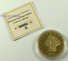 Windsor Mint 24ct Gold Plated 1861 US $20 Double Eagle Coin & COA 00006