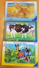 3 Ravensburger Puzzle, 15 Teile, Löwenbaby, Die Kuh, Der Maulwurf als Lokführer
