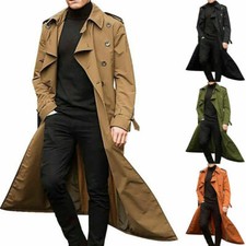 Herren Trenchcoat Lang Mantel Jacke Militär Revers Freizeit Lang Jacken Outwear