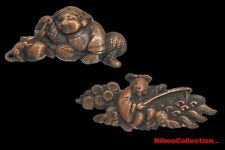 Menuki "Angler und Reisender" - Kupfer/Shakudo - unsigniert