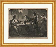 Luther im schwarzen Bären zu Jena Holzstich Gasthaus Säbel Tisch P 0244 Gerahmt