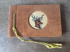 Kleines feines Fotoalbum antik  leer Wildleder mit Petit Point Stickerei Rehbock