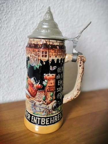 Bierkrug mit zinndeckel und - bierkrug,
