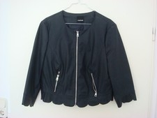 Taifun Damen Jacke kurz Blazer Schwarz Lederimitat Halsausschnitt Rund Größe 42