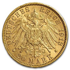 20 Mark Hamburger Stadtwappen Goldmünze 1913 Deutsches Kaiserreich 7,16 g fein