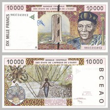 West African States Elfenbeinküste / Ivory Coast 10000 Francs 1998 p114Ag vzg