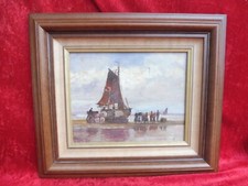 altes Künstler-Gemälde, einlaufen der Krabbenfischer , W.Prinz  Düsseldorf 