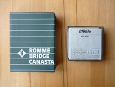 Romme Bridge Canasta Berliner Spielkarten im Etui + Mühle Mini-Play Vintage