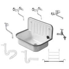 Stahl Ausgussbecken weiß emailliert ohne Überlauf Spülbecken Waschtrog Garten