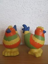2x Osterdeko Dekofigur Hahn Huhn Ostern Frühling Deko Ton Figur handbemalt Set 