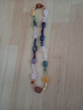 Heilstein-Edelstein Halskette Mit Großen Nuggets Mehrfarbig 68cm lang