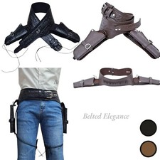 Cowboy Style Gun Revolver Single + Double Embssed schwarz & braun Holster Ledergürtel