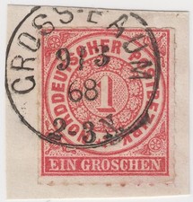 NDP Nr. 4 mit K1 Gross-Baum OPD Königsberg auf Briefstück - neuer Postort!