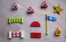 LEGO DUPLO Auswahl, Eisenbahn-Fahne Verkehr Schilder Zaun Absperrung Sheriff