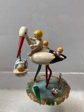 Antik Erzgebirge Figur 13cm STORCH MIT BABYS Geschwister Steinbach  Volkskunst