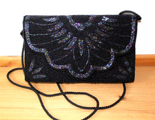 Clutch Tasche schwarz bunt mit Perlen bestickt