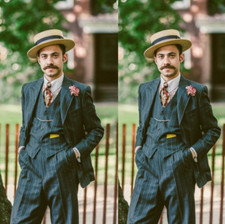 Graue Gestreifte Männer Anzug