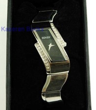 Funktionierende Damen SEKSY Wave Sekonda schwarzes Zifferblatt 4272 Swarovski Set Armbanduhr & Box
